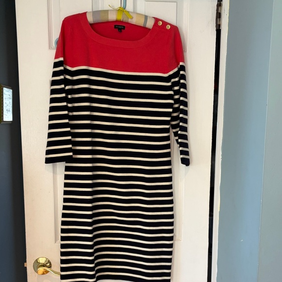 Talbots Dresses & Skirts - Talbots Coral and Navy Striped Long Sleeve Dress